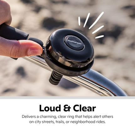 Schwinn Classic Black Bike Bell, Bicycle Accessories, Kids and Adult Bikes, Easy Installation, Loud Ringing Sound