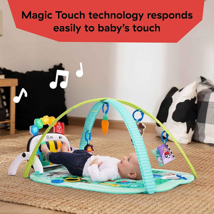 Baby Einstein Farm Explorers 4-in-1 Kickin’ Tunes Musical Meadow Music & Language Discovery Gym, Play Mat with Kick Piano, Ages 0 Months and Up