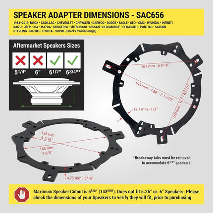 SCOSCHE SAC656 1995-Up 6.75” to 6.5” or 5.25” Speaker Adapter Pair