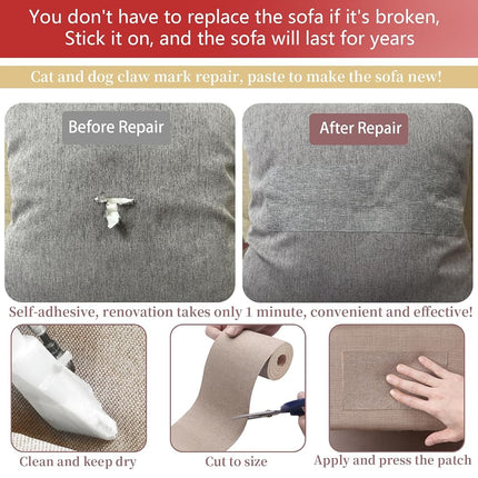 Gheeidau Linen Repair Tape 4x70 Inch Self-Adhesive Couch Patch Repair Fabric Patch for Furniture,Sofas,Cushion,Chairs,Bags,Linen Goods(Off-White)