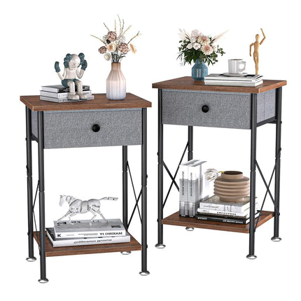 VECELO Nightstands X-Design Side End Table Night Stand with Storage Shelf for Bedroom,Living Room,Set of 2 (Black A2)