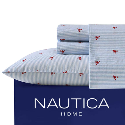 Nautica - Twin XL Sheets, Cotton Percale Bedding Set, Crisp & Cool, Lightweight & Breathable (Lobster Walk, Twin XL)