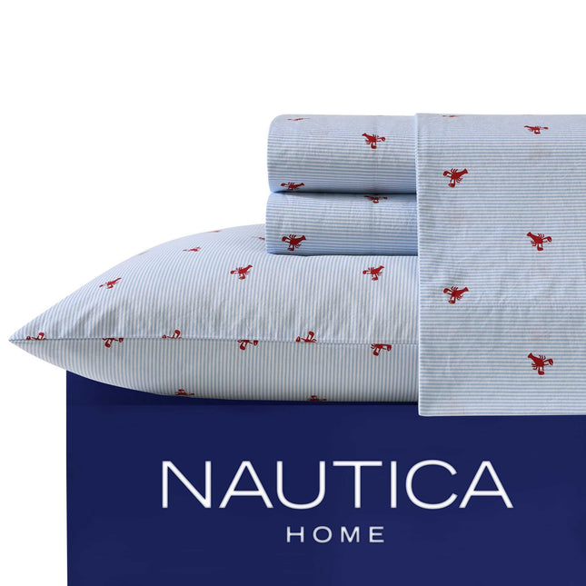 Nautica - Twin XL Sheets, Cotton Percale Bedding Set, Crisp & Cool, Lightweight & Breathable (Lobster Walk, Twin XL)