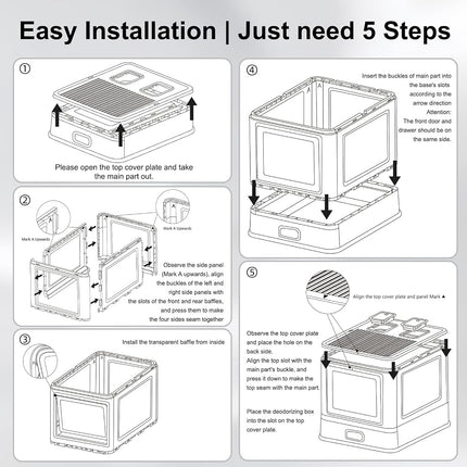 Marchul Enclosed Stainless Steel Cat Litter Box with Lid & Drawer Design for Indoor All Lifestyles Cats, Metal Covered Cat Litter Box, Baffles for Anti-Leakag, with Litter Scoop & Litter Mat