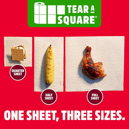 Brawny Tear-A-Square 3-Ply Paper Towels, 6 Double Rolls = 12 Regular Rolls, Strong, Absorbent, and Durable with 3 Sheet Sizes (Quarter, Half, Full)