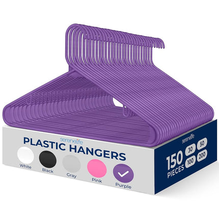 SereneLife, Plastic Hangers Space Saving Hangers Durable Heavy Duty Clothes Hanger Set Ideal for Laundry/Daily Use,Holds Up to 5.5 Lbs.Hangers for Coats, Jackets, Pants & Dress (150 Pieces)