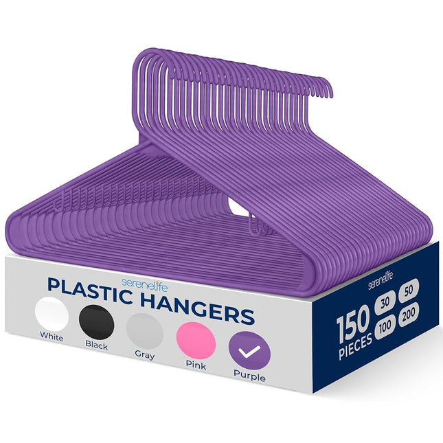 SereneLife, Plastic Hangers Space Saving Hangers Durable Heavy Duty Clothes Hanger Set Ideal for Laundry/Daily Use,Holds Up to 5.5 Lbs.Hangers for Coats, Jackets, Pants & Dress (150 Pieces)