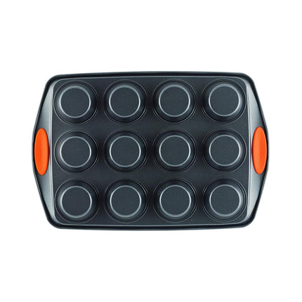 Molde antiadherente Rachael Ray Oven Lovin' para 12 magdalenas y cupcakes, naranja