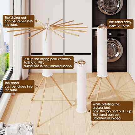 BOQORAD Wall Mounted Clothes Hanger Space-Saver，Retractable Garment Laundry Drying Rack，Collapsible Clothes Dry Racks for Balcony, Mudroom, Bedroom (Tripod, White)