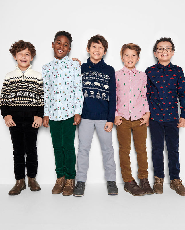The Children's Place Boys' Long Sleeve Quarter Zip Pullover Sweater, Black Fairisle, X-Small