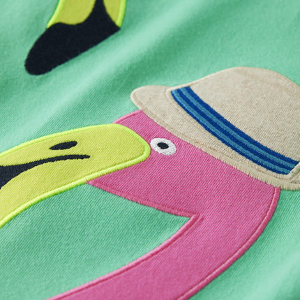 Gymboree Boys' and Toddler Spring and Summer Embroidered Graphic Short Sleeve T-Shirts, Cool Flamingos, 7