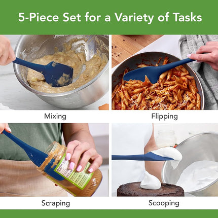Tovolo Flex-Core All-Silicone Set of 5 Spatulas (Deep Indigo) - Kitchen Utensils & Gadgets Essential for Baking, Cooking, Grilling, Apartment, & New Home/BPA-Free & Dishwasher-Safe
