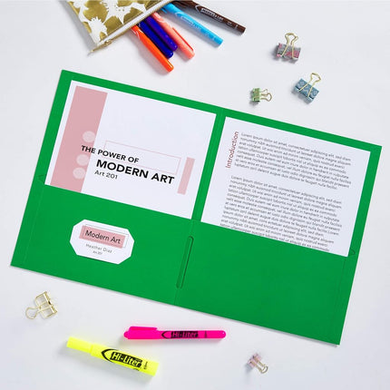 Avery Two Pocket Folders, Holds up to 40 Sheets, Business Card Slot, 25 Green Folders (47987)