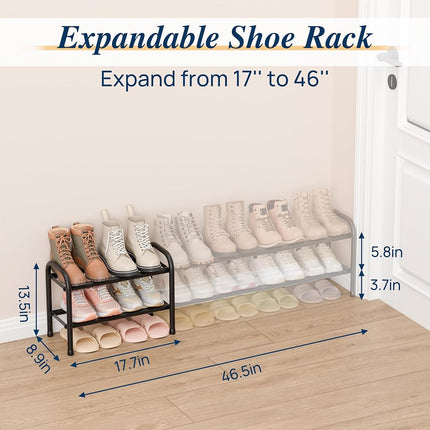 ENJOYBASICS 2 Tier Expandable Shoe Rack, Metal Small Shoes Shelf, Black