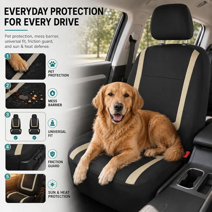 FH Group Car Seat Covers Front Set in Cloth -Car SeatCovers for Low Back Car Seats with Removable Headrest,Universal Fit,Automotive SeatCovers,Washable Car SeatCover for SUV,Sedan,Van Beige