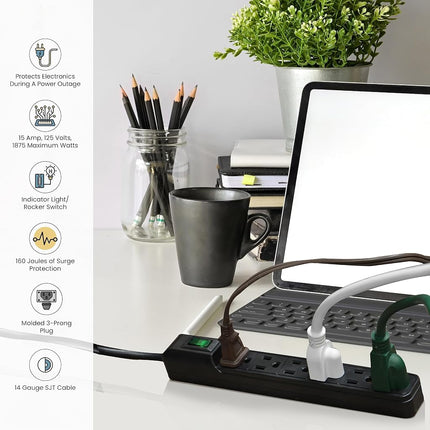 GoGreen Power GG-16103MINBK 6 Outlet Mini Surge Protector, Black