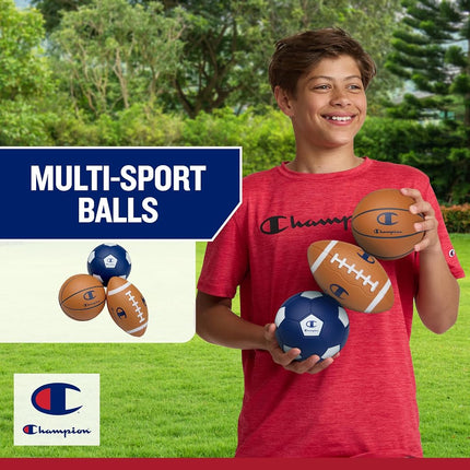 Champion Multi-Sport Foam Ball Set for Kids (3-Pack), Soft PU Mini Soccer, Basketball & Football, with Durable Foam Build, Safe for Backyard, Playground, School, and Indoor Play