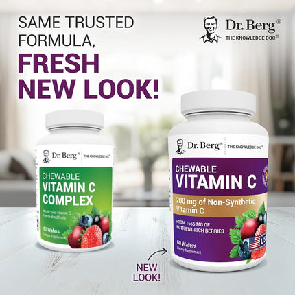 Dr. Berg's Vitamin C Complex Whole Food (60 Chewable) 100% Natural Vitamin C from Just 4 Berries, Non-GMO