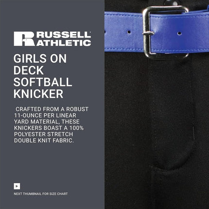 Russell Athletic Girls Deck Softball Knicker Pants, Black, S