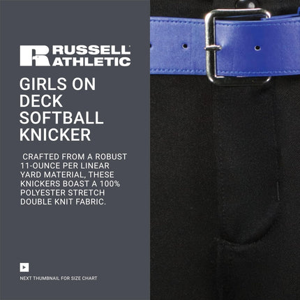 Russell Athletic Girls Deck Softball Knicker Pants, Black, S