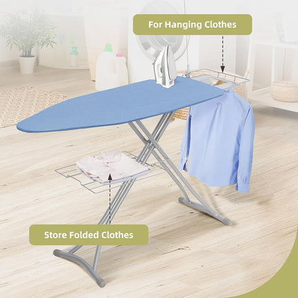 Storageideas Ironing Board 48" x 18" with Iron Holder, Adjustable Height 27" to 37", Full Size Space-Saving Foldable Iron Board with Padded Removable Cover, Sturdy Steel Frame and Legs, Blue
