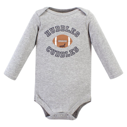 Hudson Baby Unisex Baby Cotton Long-Sleeve Bodysuits, Football Huddles 5-Pack, Newborn, Football Huddles 5-pack, Newborn