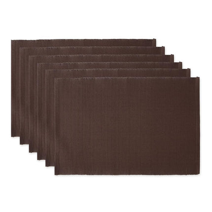 DII Basic Everyday Ribbed Tabletop 100% Cotton, Placemat Set, 13x19, Dark Brown, 6 Piece