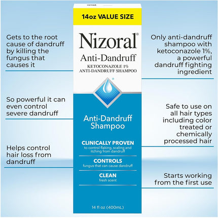 Nizoral Anti-Dandruff Shampoo with 1% Ketoconazole, Fresh Scent, 14 Fl Oz