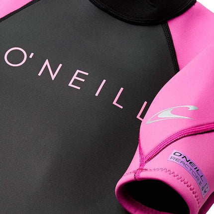 Traje de neopreno O'Neill Youth Reactor-2 de 2 mm con cremallera trasera y manga corta, color negro/baya, talla 16