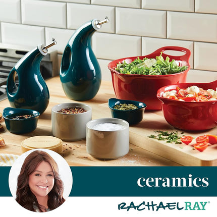 Rachael Ray Ceramics Ensemble de boîtes à épices/assaisonnement empilables avec couvercle, 2 pièces, bleu agave