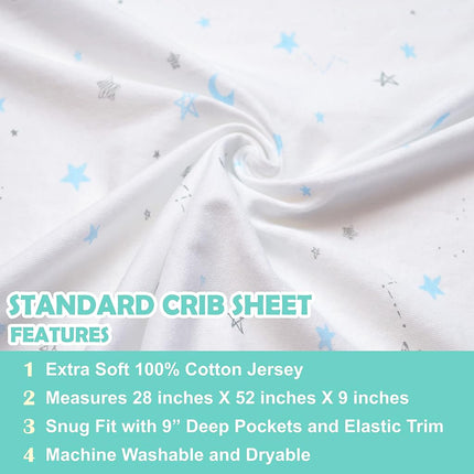 American Baby Company 2 Pack Printed 100% Cotton Jersey Knit Fitted Crib Sheet for Standard Crib and Toddler Mattresses, Blue Star/Blue Zigzag, for Boys and Girls