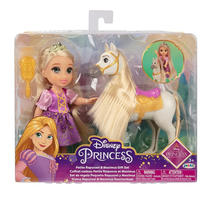 Disney Princess Rapunzel Doll and Maximus Petite Gift Set, 6” / 15cm Tall Rapunzel in Iconic Purple Dress, Hair Brush Included for Added Play, Ideal For Ages 3+