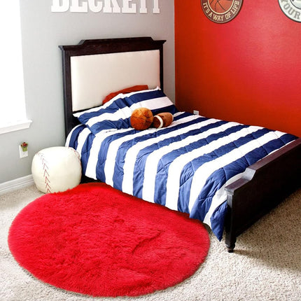 Amdrebio Red Round Rug - Fluffy Circle Carpet, 5'X5', Plush for Bedroom, Kids, Teen Girls, Nursery, Dorm, Baby Room Decor