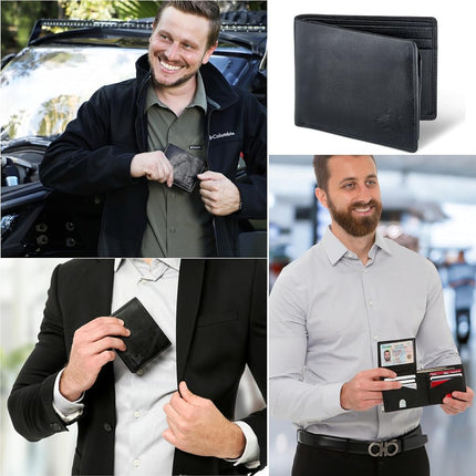 BILLETERA DE CUERO CON PROTECCIÓN RFID BULL GUARD PARA HOMBRE CON VENTANILLA PARA IDENTIFICACIÓN DESPLEGABLE