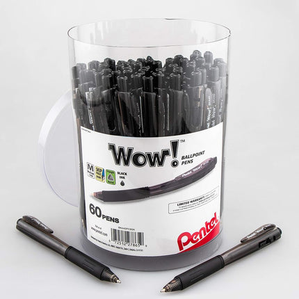 Pentel WOW! Ballpoint Pen, (1.0mm) Med. line, Black Ink, 60-pk Canister (BK440PC60A)
