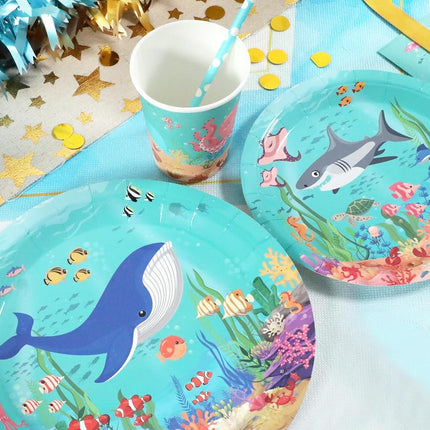 Under The Sea Birthday Party Supplies Decorations, Ocean Theme Paper Plates and Napkins Set for 24 Guests, 120 Pcs Disposable Sea Animals Party Dessert Dinnerwares