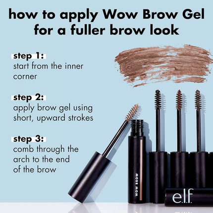 e.l.f., Wow Brow Gel, Volumizing, Buildable, Wax-Gel Hybrid, Creates Full, Voluminous-Looking Brows, Locks Brow Hairs In Place, Brunette, Fiber-Infused, 0.12 Oz
