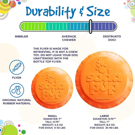 SodaPup Bottle Top Flyer Durable Rubber Retrieving Frisbee - Large - Orange Squeeze. Tough Dog Frisbee and Fetch Toy for Active Dogs.