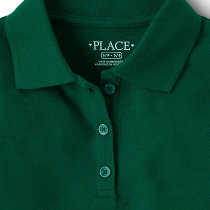 The Children's Place Girls' Multipack Short Sleeve Pique Polos, Spruceshad/Daybreak/White 3-Pack, Medium