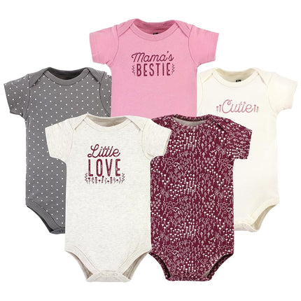 Hudson Baby Unisex Bebé Algodón Bodysuits, Little Love Flowers Paquete de 5, 6-9 Meses, Little Love Flowers Paquete de 5, 6-9 Meses