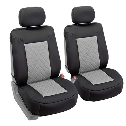 FH GROUP Car Seat Covers Front Set Neosupreme - Car Seat Cover for Low Back Seats with Removable Headrest, Universal Fit, Automotive Seat Covers, Airbag Compatible, Car Seat Cover for SUV Gray/Black