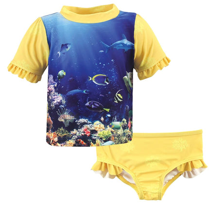 Hudson Baby Unisex Baby Swim Rashguard Set, Girl Coral Reef, 9-12 Months