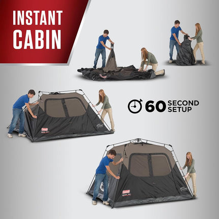 Coleman Cabin Tent with immediate installation in 1 minute, for 4/6/8/10 people with weatherproof floor, pre-fixed bars, ventilation hole and carrying bag