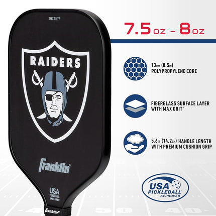 Franklin Sports NFL Las Vegas Raiders Pickleball Paddle - Official NFL Team Pickleball Paddles - USAP (USAPA) Approved Premium Quality Pickleball Paddles - Authentic Team Logos + Colors