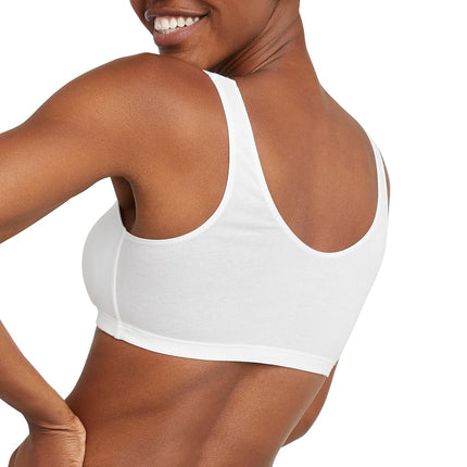 Hanes Women's Pack, Cotton Scoopneck Bralette, Low-Impact Sports Bra, 3-Pack, Opaque, White/White/White, 3X-Large (Pack of 3)