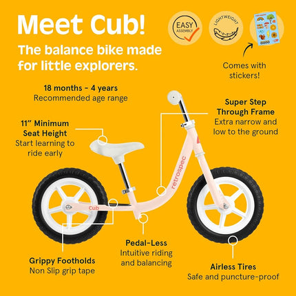 Retrospec Cub 2 Toddler 12" Balance Bike, 18 Months - 3 Years Old, No Pedal Beginner Kids Bicycle for Girls & Boys, Flat-Free Tires, Adjustable Seat, & Durable Frame