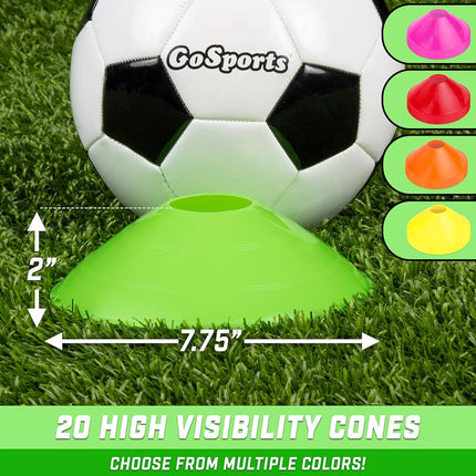 GoSports Premium Sports Cones for Agility Training and Drills - 20 Pack with Tote - Green