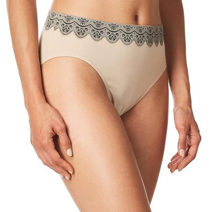 Bali Women's Brief Underwear, Brief Panties for Everyday Comfort, Smoothing Seamless Underwear for Women, Nude With Black Lace, 9