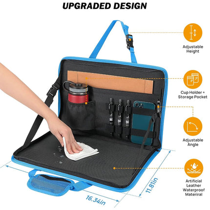 JOYTUTUS 3 in 1 Steering Wheel Eating Tray (Blue), Car Back Seat Laptop Desk, Multifunctional Office Bag Car Work Table for Writing, Car Organizer for Kids, Commuters, Family