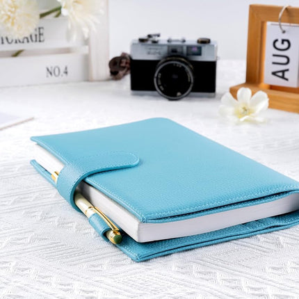 Ox Knight A5 Leather Planner Cover for Hobonichi Cousin, Stalogy, Midori, Leuchtturm1917, and More - with Pen Loop, Card Slots, Back Pocket, and Bookmarks (Light Blue)